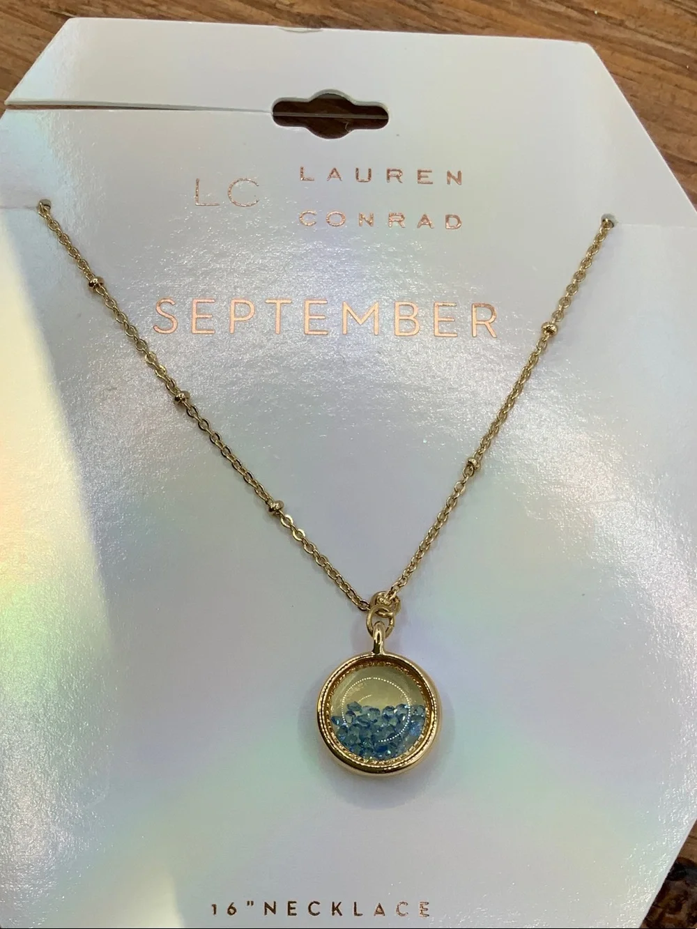 LC Lauren Conrad "September" Filled Blue Crystals Pendant Gold Chain Necklace - Picture 1 of 3
